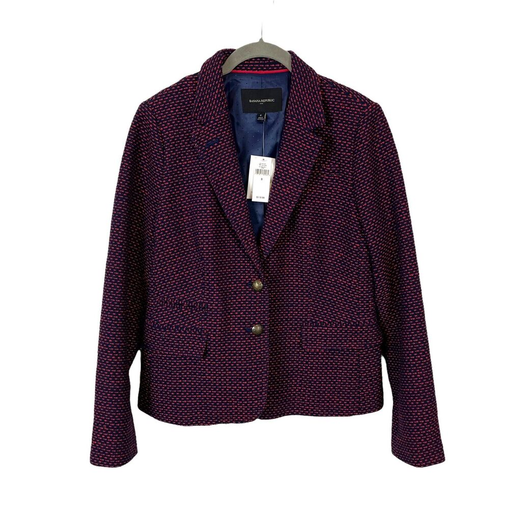 Banana Republic Blazer Suit Jacket Womens Factory Red Navy Beautiful Fitted Sz 8